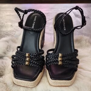 NWOT Marc Fisher Hayla Espadrille Wedge Sandal In Black